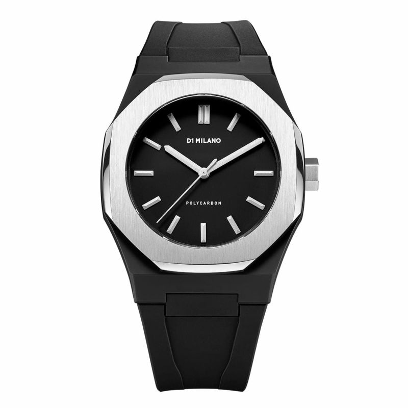 ディーワンミラノ Premium Watch Black with Silver Bezel with rubber