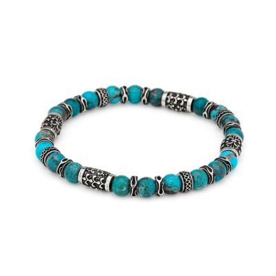 ターコイズブルー ビーズ レザーブレスレットソフネット bead-ya_10006007