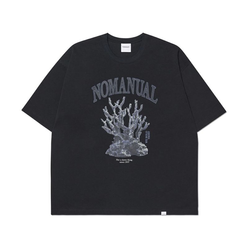 ノーマニュアル メタル コーラル リーフ Tシャツ - ブラック